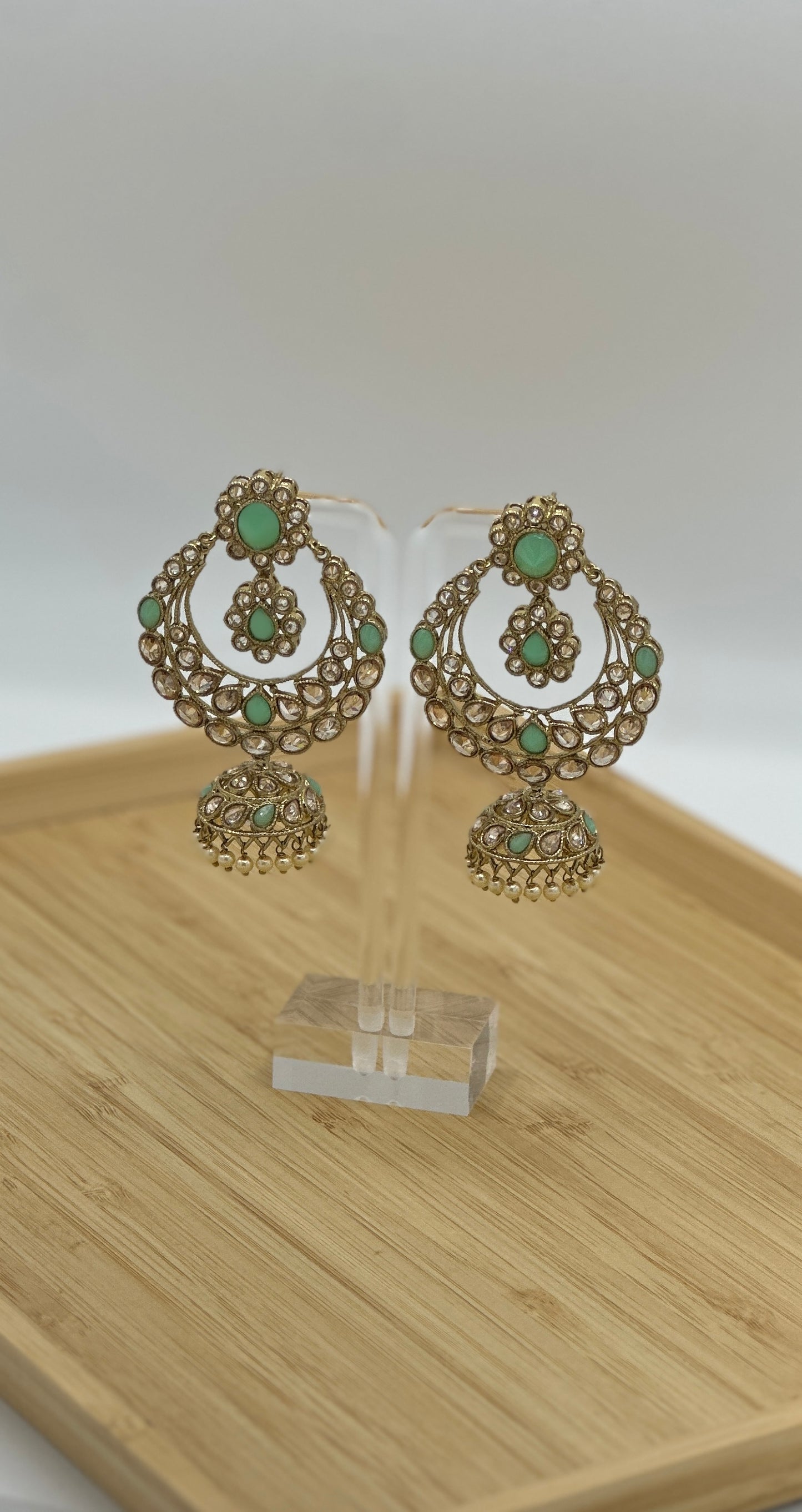 Dhiyaa Crystals Earrings | Mint Green Crystals Earrings | Varalondon