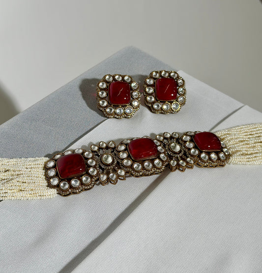 Maroon Vritha Choker Set | Maroon Choker Set | Varalondon