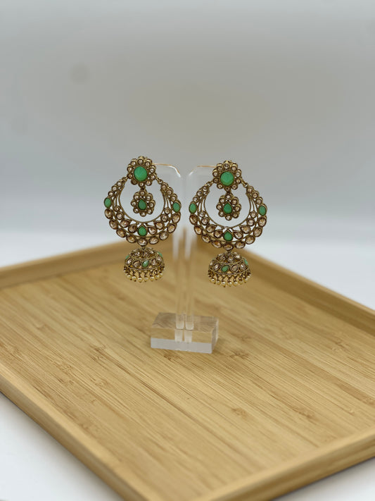 Dhiyaa Crystals Earrings | Mint Green Crystals Earrings | Varalondon