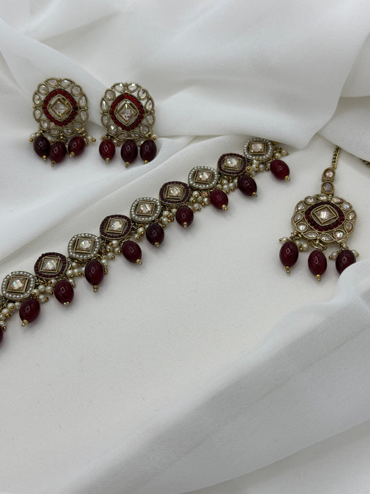 Maroon Necklace Sets | Ishita Necklace Sets | Varalondon