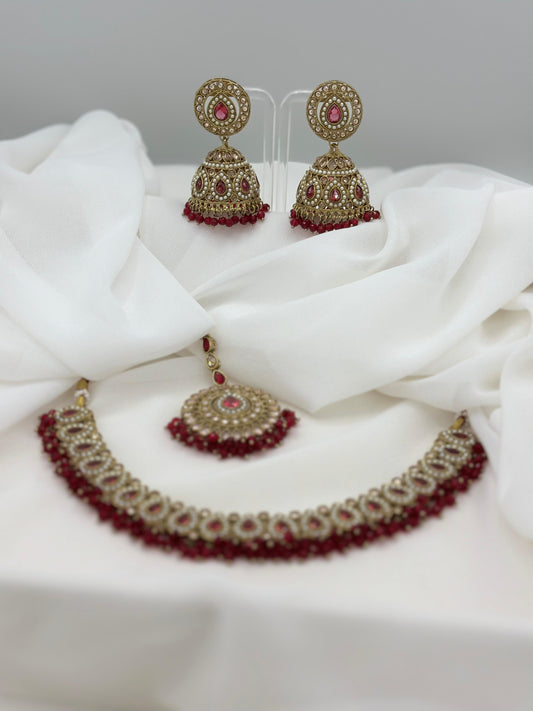 Simraa Zircon Set | Maroon Necklace Set | Varalondon