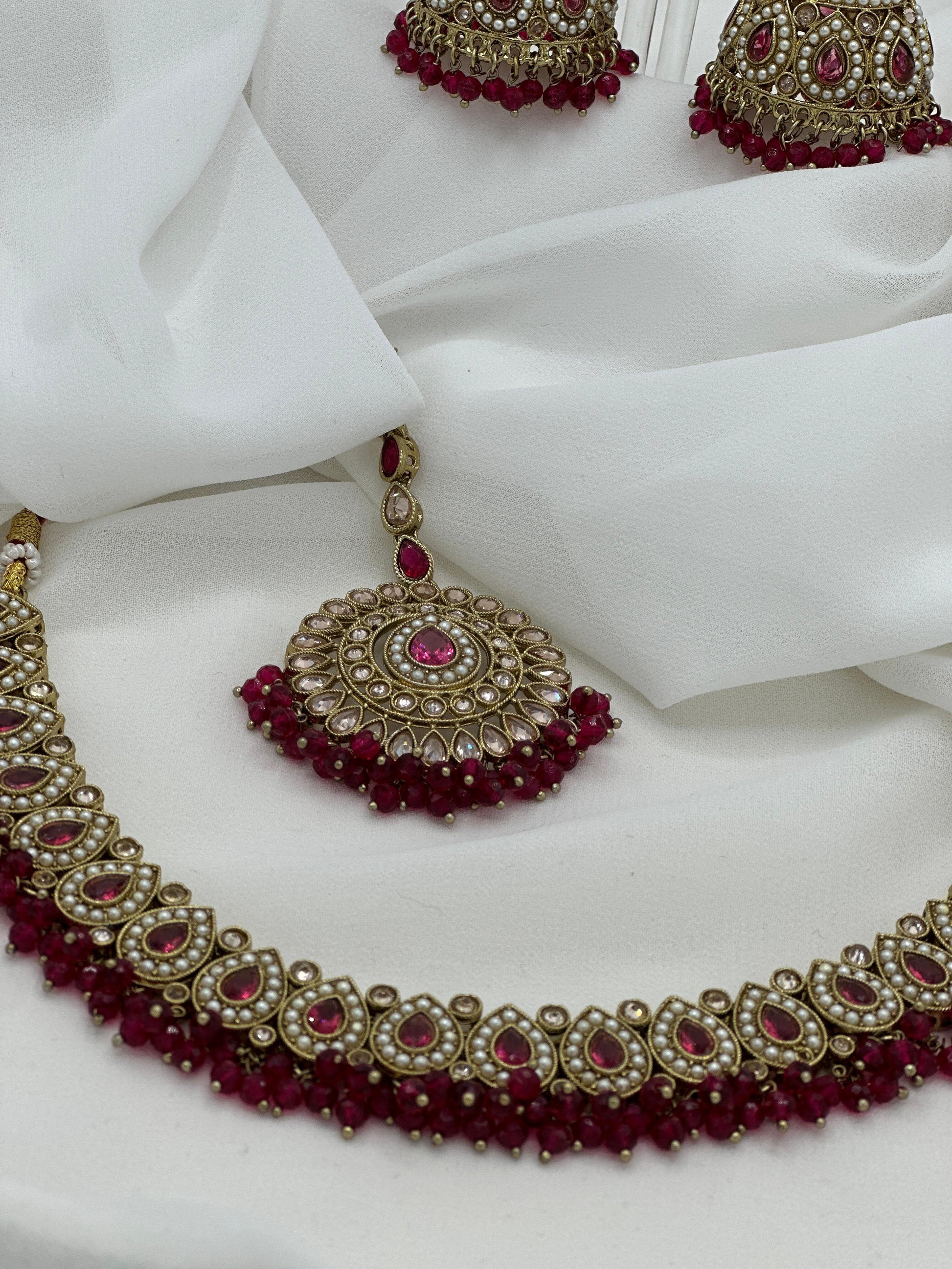 Simraa Zircon Set | Maroon Necklace Set | Varalondon