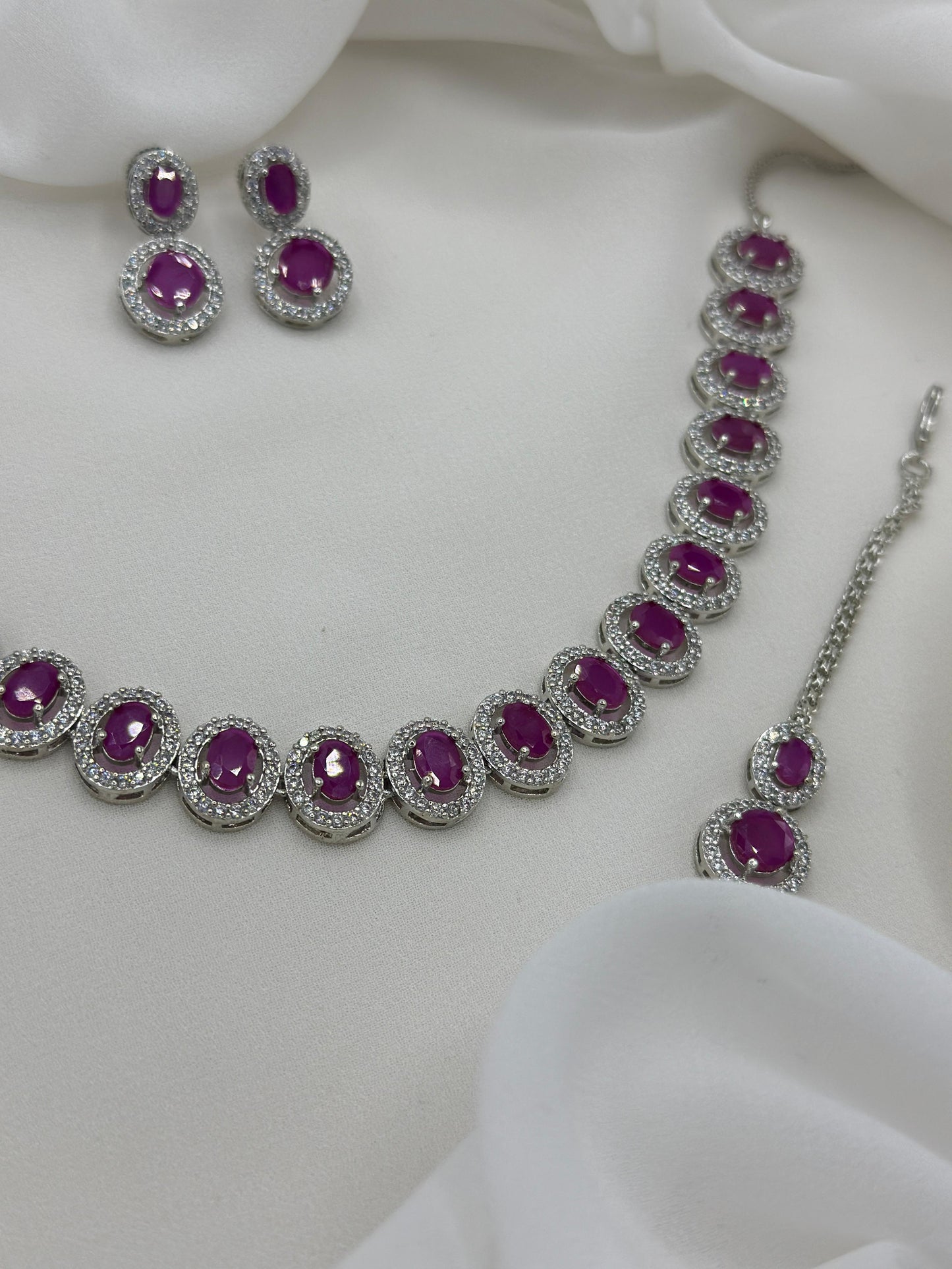 Magenta Necklace Set | White Stone Necklace Set | Varalondon