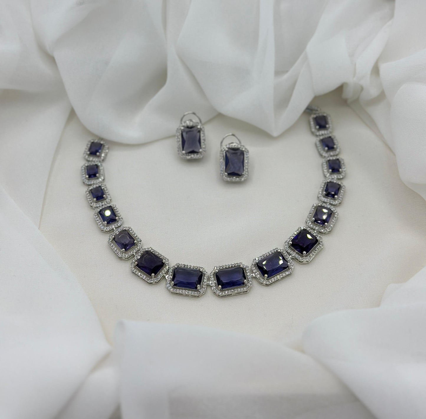 Sapphire Necklace Set | Silver Necklace Set | Varalondon