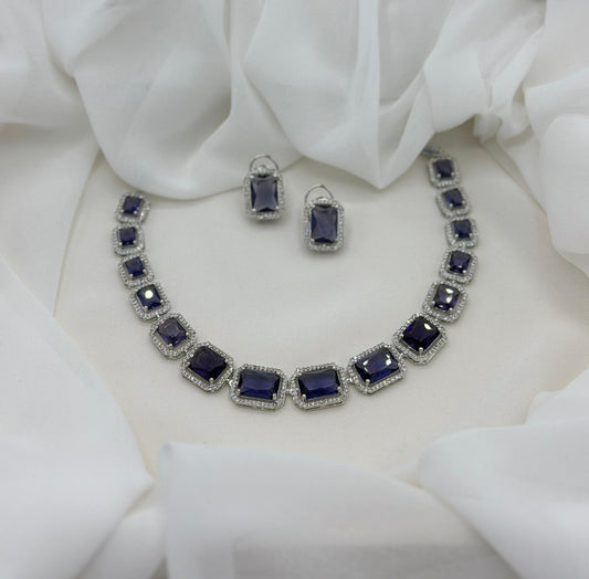 Sapphire Necklace Set | Silver Necklace Set | Varalondon