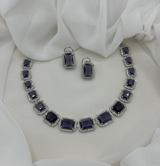 Silver Purple Necklace Set | Iraa Necklace Set | Varalondon