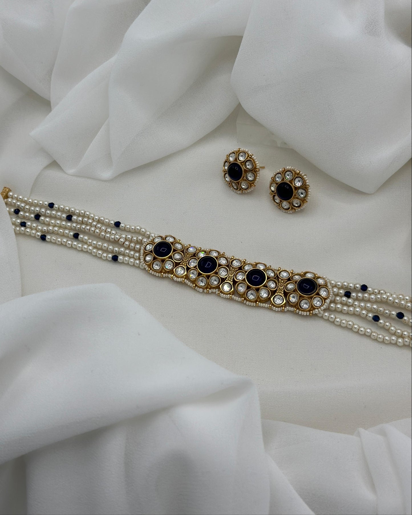 Navy Blue Choker Set | Indhu Choker Set | Varalondon