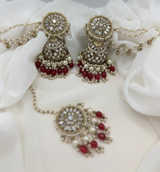 Mirror Style Jhumka | Maroon Tikka Jhumka | Varalondon